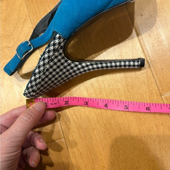 Bettie Page stiletto platform sling back shoes teal blue 9 new pinup - Picture 6 of 9